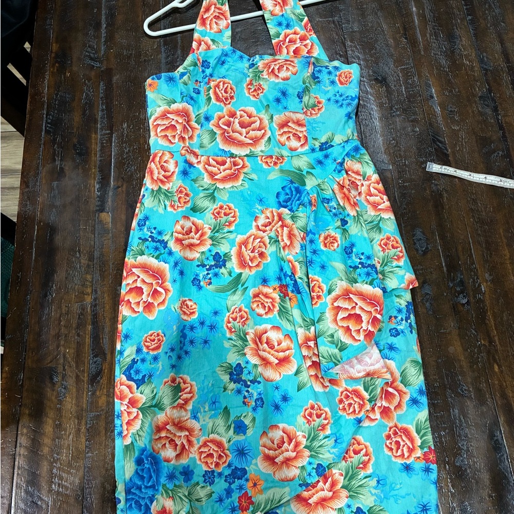 Lindy Bop Floral Halter Wiggle Dress